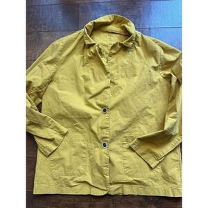 Boho Casual Yellow Button Front Cotton Linen Blend Blazer Jacket Womens Large